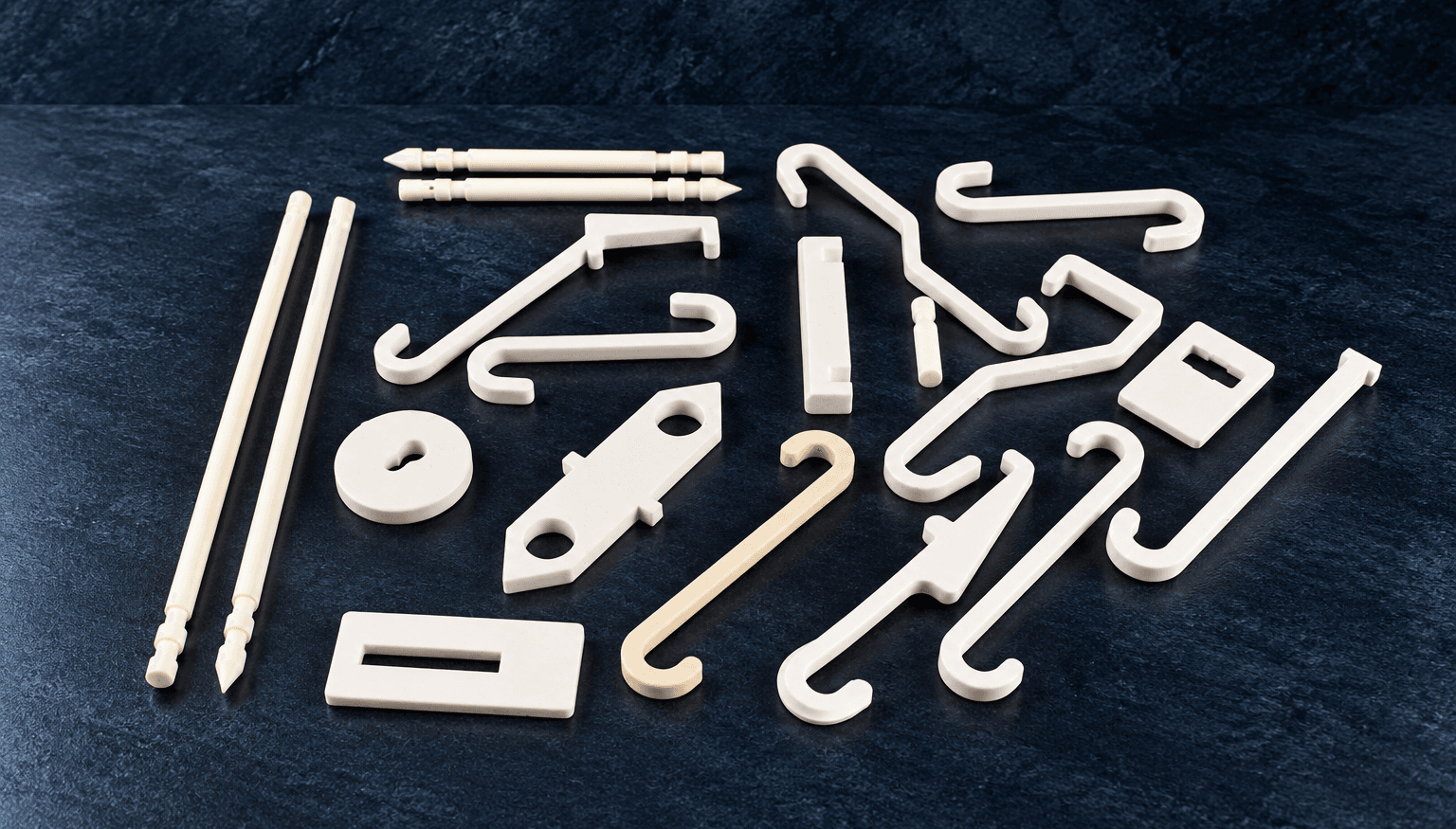 High-temperature alumina ceramic supports designed to position and insulate electrical heating elements.