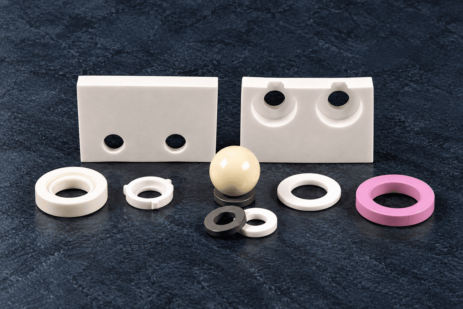 Wear-resistant ceramic components designed for sealing applications in industrial pump systems.